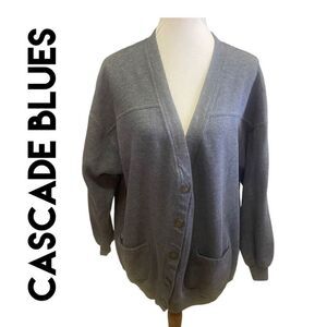 Cascade Blues Gray Long Sleeve V-Neck Button Front Cardigan Size X-Large-EUC
